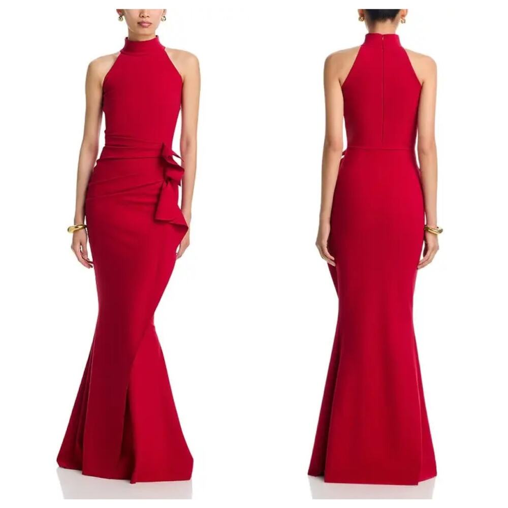Chiara Boni La Petite Robe Gudrum Halter Ruffle Gown Fire IT40/US4